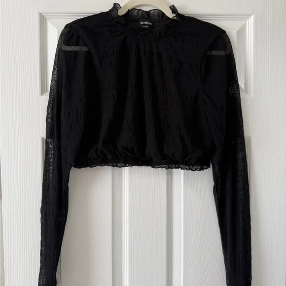 Bebe Black Ruffled Sheer Top - Picture 3 of 5